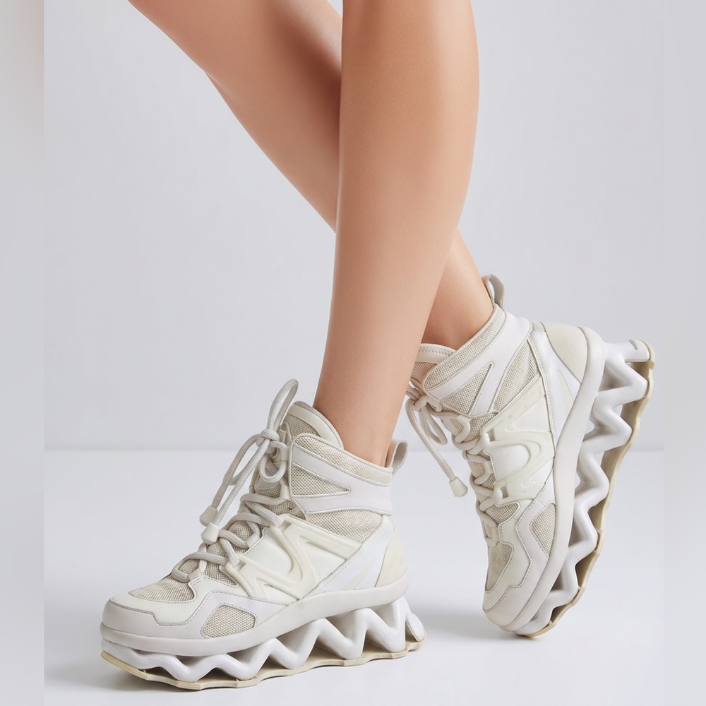 Marc by‎ Marc Jacobs Ninja White Leather Mesh Zig-Zag Platform Sneakers Size 38